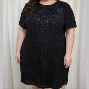Sweet Sue Vintage Black 100% Silk Dress w/ Iridescent Sequins & Beading Size 2X